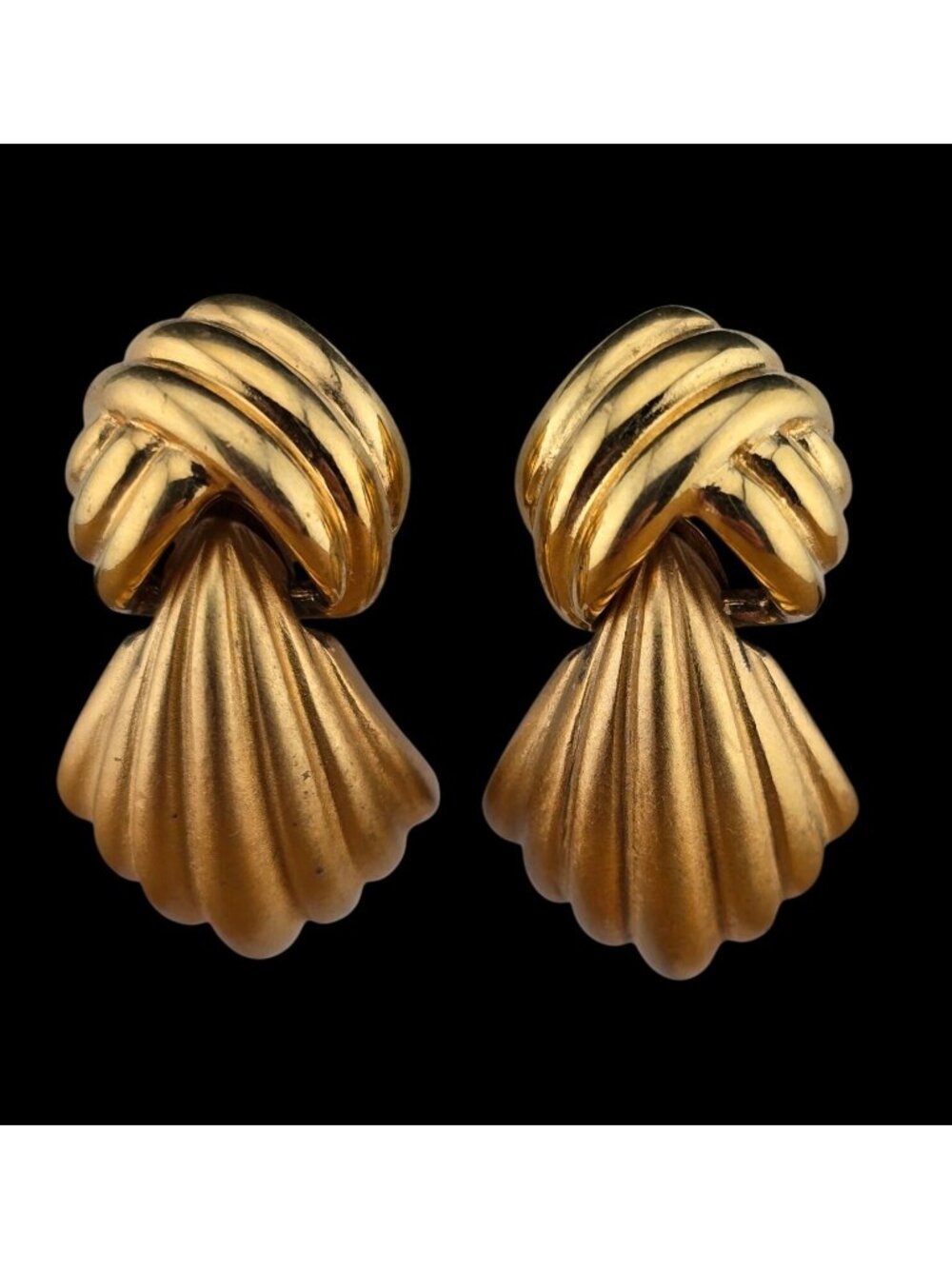 Vintage Monet Gold-Tone Shell Drop Clip-On Earrings Elegant Statement